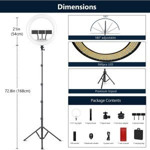 رینگ لایت بیوا Biva RL-03 65W LED Soft Ring Light سایز 21 اینچ با سه پایه و 3 هولدر