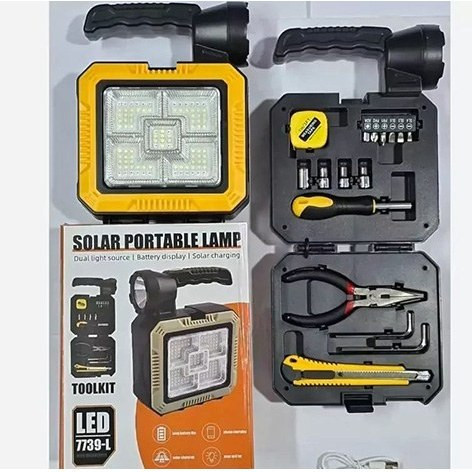 چراغ کار خورشیدی هلوکلاود مدل HC-778 با جعبه ابزار ۱۳ پارچه، پاور بانک و چراغقوه جانبی
